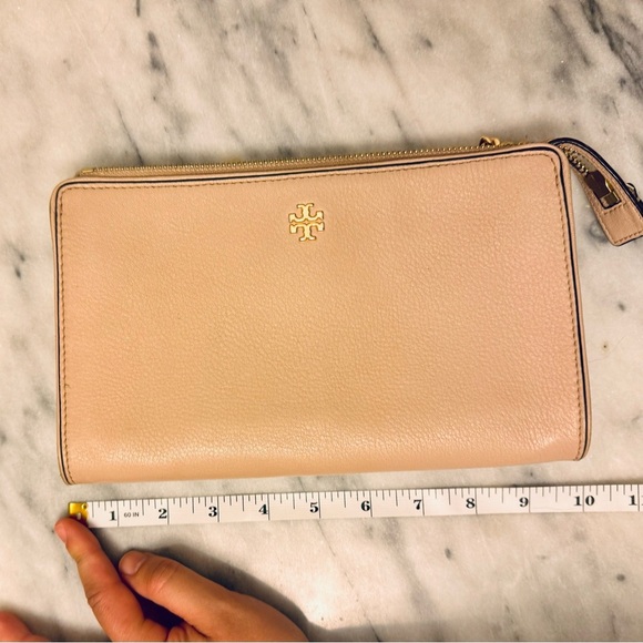 Tory Burch Crossbody Everly Mini Top Zip Gold Details Pink Leather - Picture 7 of 8